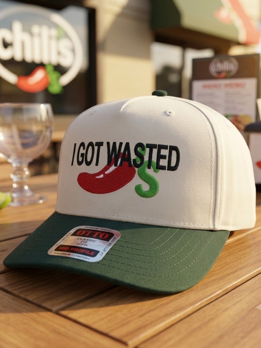 Retro Chili's Parody I Got Wasted Hat Two Tone OTTO Snapback Dad Cap New 90s Fun